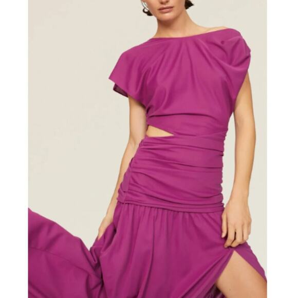 Tanya Taylor Size 12 Purple Elegant Ruched Cut Out Side Slit Nami Gown Dress - Picture 4 of 16